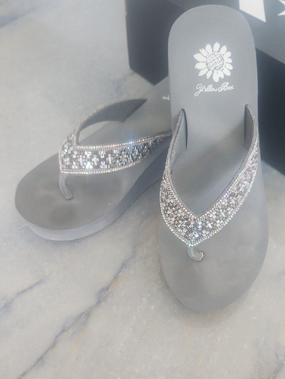 Yellow Box Silver Jeweled Wedge Sandals - Picture 7 of 7